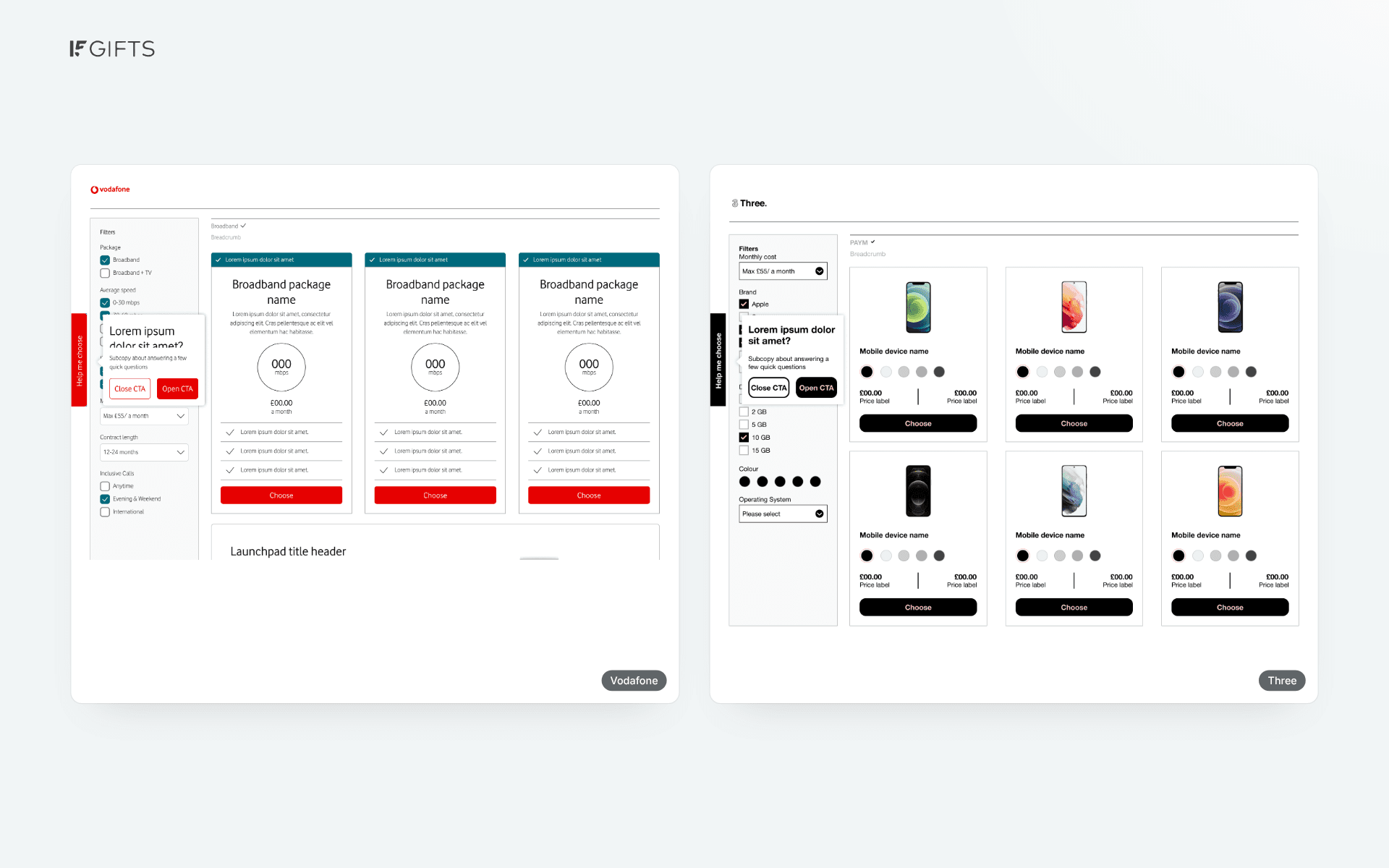 The same "Help me choose" engagement, two brands